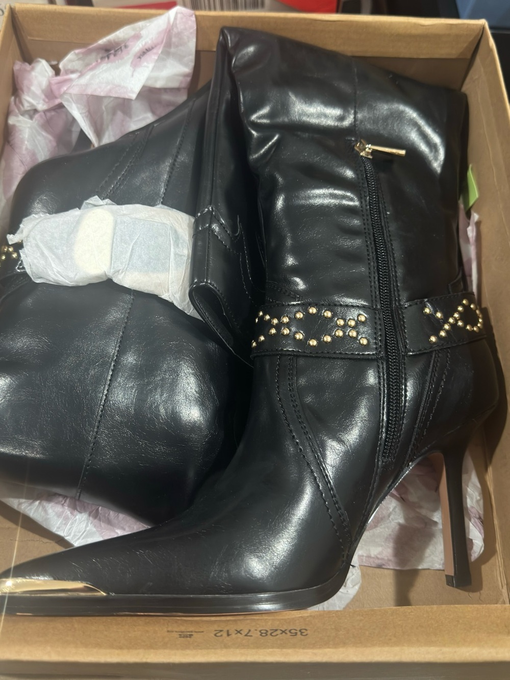 Jessica Simpson Kenzin Western Black Leather Buckle Heeled Boots - Picture 2 of 5